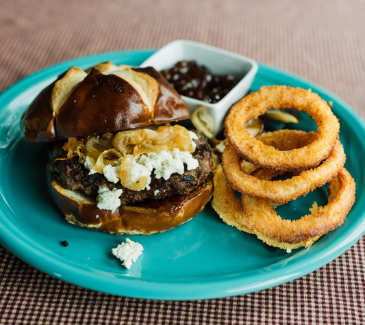 Bacon Boursin Burgers w/ Onion Rings — May 13