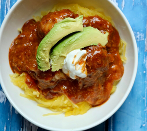 Saucy Enchilada Meatballs w/ Veggies & Yellow Rice — Grab & Go / freezer meal