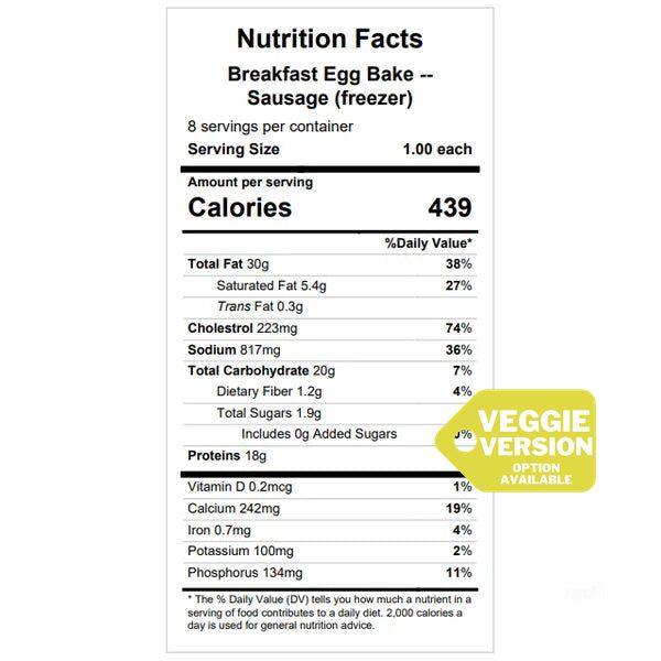 Breakfast Egg Bake (Bacon, Ham, Sausage, or Vegetarian) — Grab & Go / freezer meal