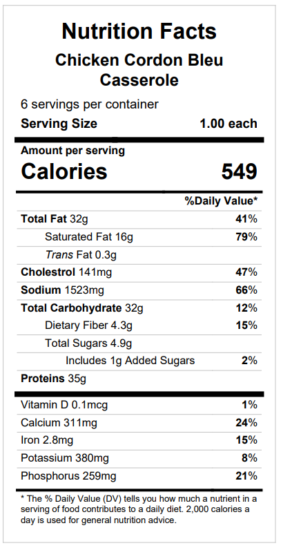 Chicken Cordon Bleu Casserole — March 11 or March 16