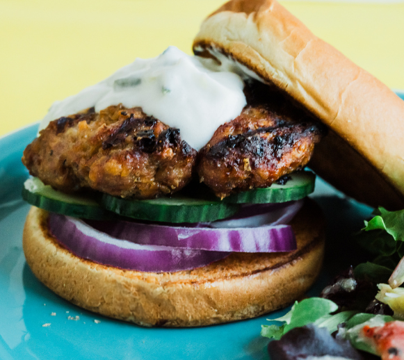 Gyro Turkey Burgers w/ Mediterranean Salad — Grab & Go / freezer meal