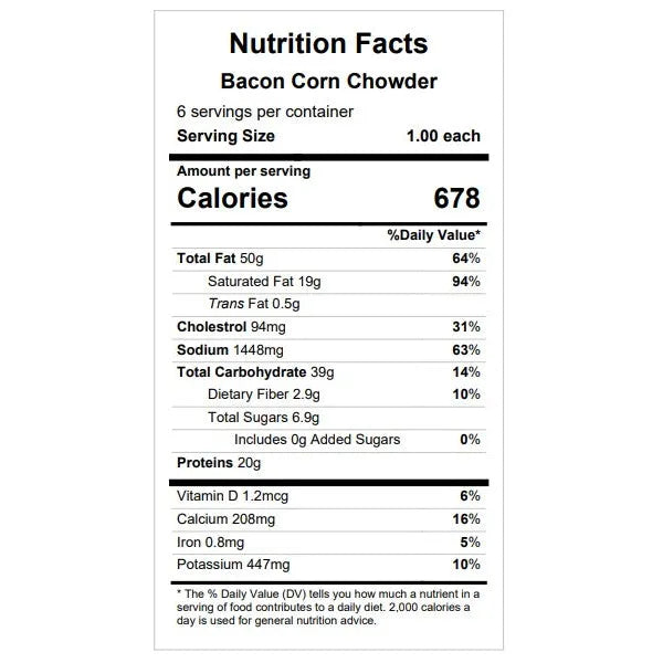 Bacon Corn Chowder (vegetarian option available) — February 12 or February 17