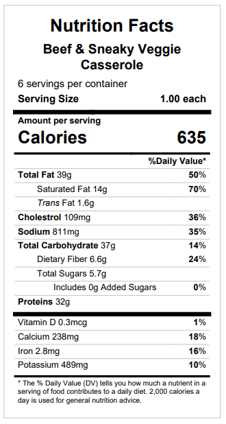 Beef & Sneaky Veggie Casserole — January 7 or January 12