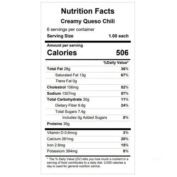 Creamy Queso Chili (vegetarian option available) — Grab & Go / freezer meal