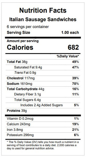 Italian Sausage Sandwiches — March 25 or March 30