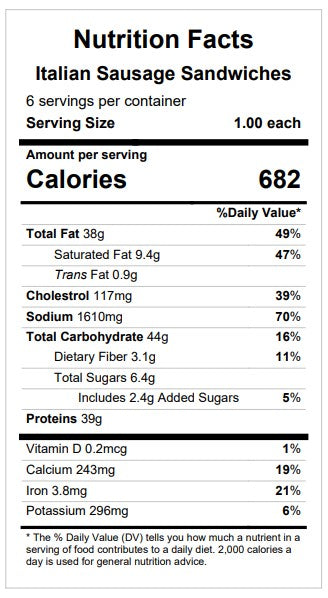 Italian Sausage Sandwiches — March 25 or March 30