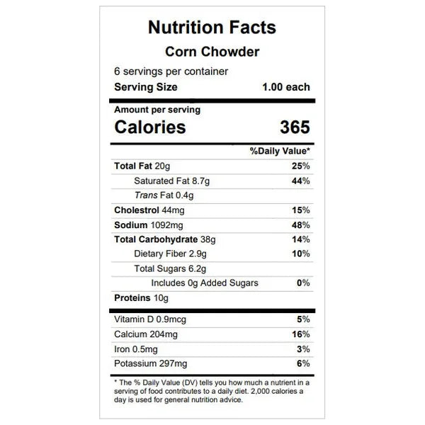 Bacon Corn Chowder (vegetarian option available) — February 12 or February 17