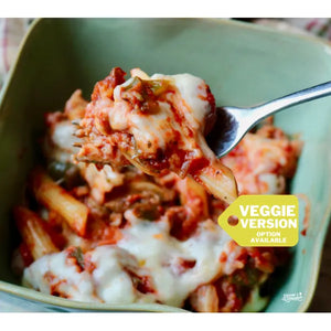 Supreme (or Veggie) Pizza Pasta Bake — Grab & Go / freezer meal