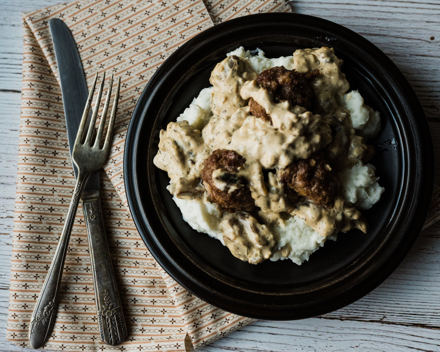 Stroganoff Meatballs over Mashed Potatoes — Grab & Go / freezer meal
